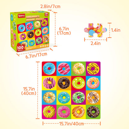 SYNARRY 100 Piece Wooden Puzzles for Kids Ages 4-8, Donuts Jigsaw Puzzle for Kids Ages 4-6 8-10 Teens, Preschool Educational Puzzles for 4 5 6 7 8 9 Years Old Boys Girls Children, Beautiful Toys Gifts