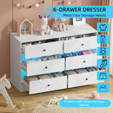 SDMY 6 Drawer Double Dresser, White Bedroom Dresser with LED Light, Baby Dresser for Nursery, Modern Wood Dresser Chest of Drawers for Living Room, Hallway SDMY