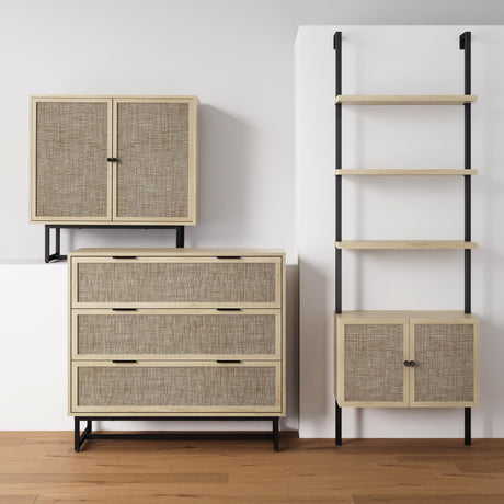 Nathan James Accent Storage Boho Modern Free Standing Buffet Sideboard Cabinet for Hallway, Entryway, Dining Living Room, 1 Dresser with 3 Drawers, Kova Dresser - Light Oak/Black Nathan James