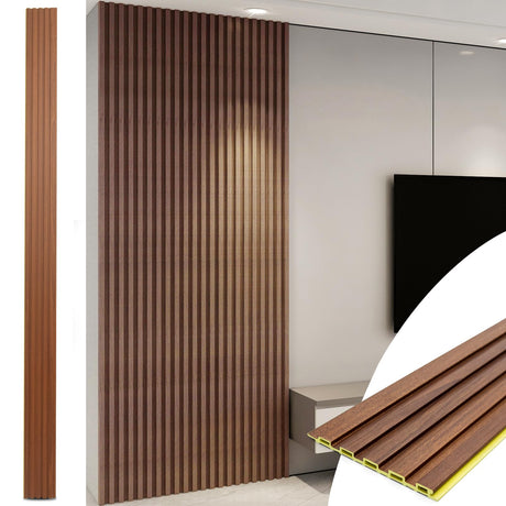 Art3d WPC Slat Wall Panels, 8-Pack 108 x 6 Inch 3D Wall Accents for Interior Wall Decor, Living Room, Bedroom, Teak Art3d