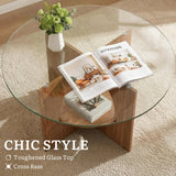YITAHOME Round Coffee Table, 2-Tier Glass Coffee Tables with Storage, Multi-Purpose Modern Center Table or Cocktail Table for Living Room, Office, Lounge, Walnut YITAHOME