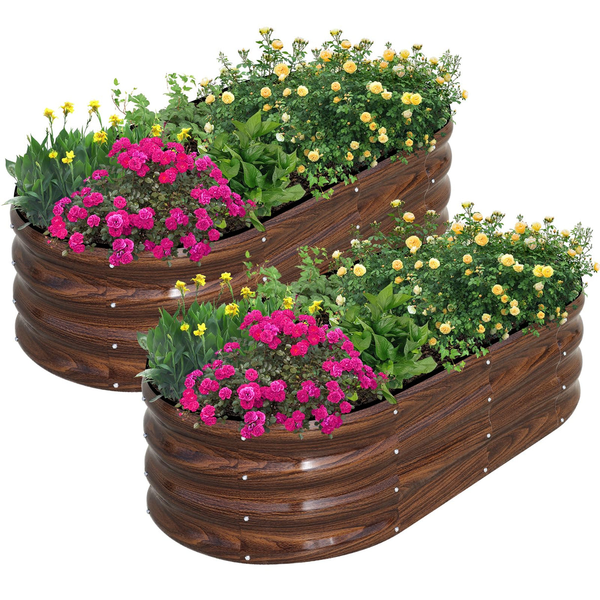 SnugNiture Galvanized Raised Garden Bed Outdoor, 2 Pcs 4x2x1ft Oval Metal Planter Box for Planting Plants Vegetables, Brown SnugNiture