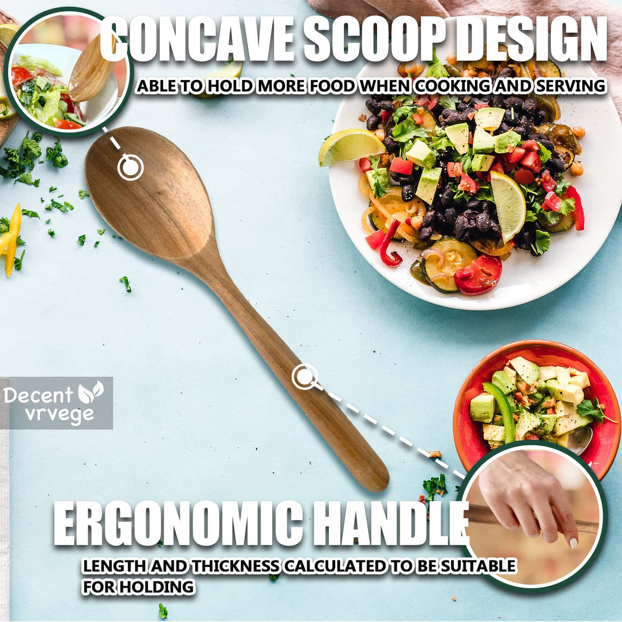 Wood Spoon, Healthy Acacia Wooden Cooking Spoons, Durable Kitchen Serving Spoon Scooper, Non Scratch Wood Ladle Tableware For Cooking, Serving Salad, Stirring Soup, Easy to use Decent Vrvege