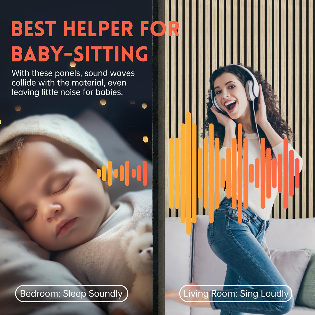 RITOLLO Wood Slat Wall Panel | 4 Pcs Soundproof Wall Panels 48" x 24.5" Wood Wall Panels 3D Sound Dampening Panels Wall Decoration - Oak RITOLLO