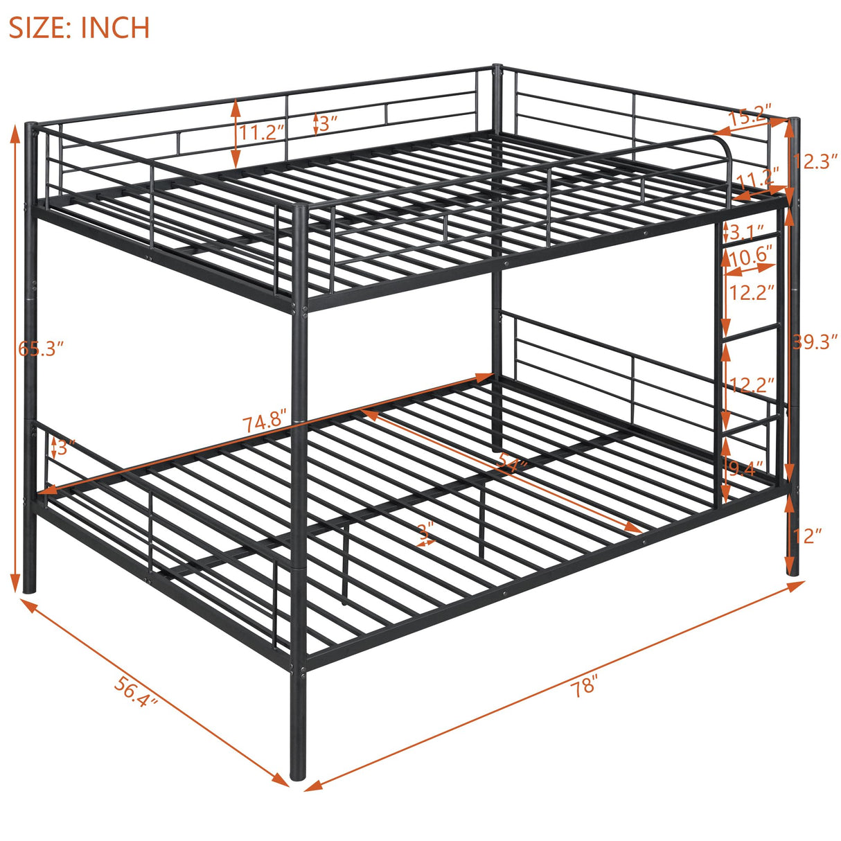 Merax Full Over Full Metal Bunk Bed with Ladder and high Guardrail, Able to Split, Storage Space, No Box Spring Needed, Noise Free, Black Merax