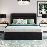 SHA CERLIN Full Size Lift Up Storage Bed/Velvet Upholstered/Modern Wingback Headboard/Upholstered Platform Bed Frame/Hydraulic Storage/No Box Spring Needed/Black SHA CERLIN