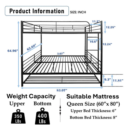 UOCFYK Metal Bunk Bed Queen Over Queen with Shelf and Guardrails,Convertible Bedframe,Queen Bunk Beds for Dorm,Bedroom,Guest Room,No Box Spring Needed, Black