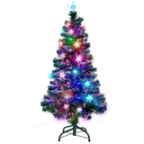 Juegoal 5 ft Pre-Lit Artificial Christmas Tree, Lighted Optical Fiber Xmas Trees with RGB Color Changing LED Lights, Snowflakes & Top Star, Festive Party Holiday Fake Multicolored Tree with Metal Legs Juegoal