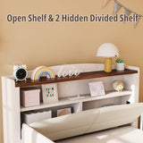 IRONCK Twin Bed Frame with Rails, Farmhouse Platform Bed with 2 Drawers, Upholstered StorageHeadboard & Charging Station for Boys Girls Teens, No Box Spring Needed, White/Walnut IRONCK