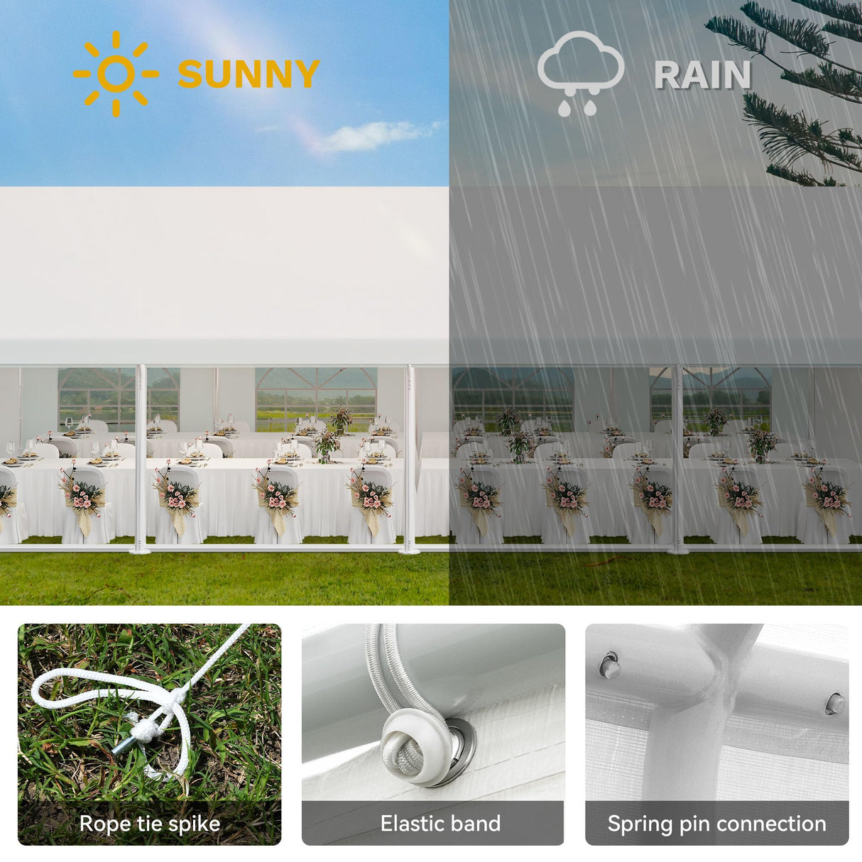 YITAHOME 20x30 ft Outdoor Heavy Duty Party Tent Wedding Event Shelters Upgraded Galvanized Canopy with Large White Roof, Removable PVC Sidewalls & 3 Storage Bags YITAHOME