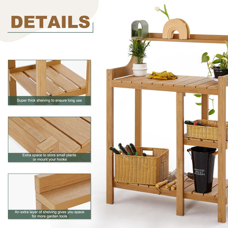 LMP HDPS Potting Bench Table, Potting Bench, Potting Benches for Outside, 50’’x17.5x37.5' (LxWxH) All Weather Potting Table Work Station for Outside Gardening, Wooden Like LMP