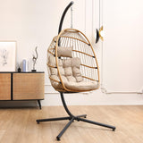 SWITTE Egg Chair Outdoor Indoor with Stand, Hanging Egg Swing Chair with Stand, Wicker Egg Chair with Cushion 350lbs Capacity for Patio(Cream) SWITTE