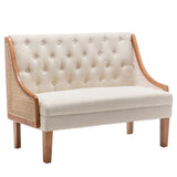 Yongqiang Modern Settee with Back Small Loveseat Sofa Rattan Upholstered Dining Banquette Seating for Kitchen Dining Room Living Room Linen Button Tufted Mini Couch Yongqiang