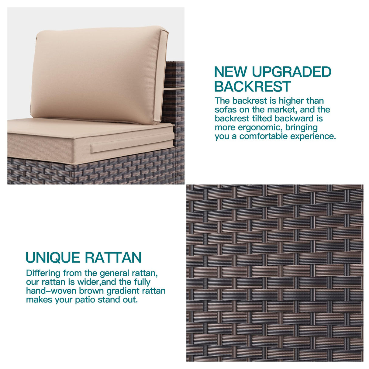 Halmuz 7 Piece Patio Furniture Set Outdoor Conversation Sofa Set, High Back Wide PE Rattan Wicker Sectional Furniture Patio Sofa w/Tempered Glass Top Table&Thickened Cushions(Sand) Halmuz