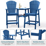 NAVINE Tall Adirondack Chairs Set of 2, HDPE Balcony Chair with Double Connecting Tray, Weather Resistant Outdoor Adirondack Bar Stools for Patio, Deck, Patio, Backyard, Balcony.(Navy Blue) NAVINE
