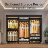 VIPEK V5LC Garment Rack Heavy Duty Covered Clothes Racks with Dimmable LED Light 3000K Warm White, Portable Closet Wardrobe Freestanding Clothing Racks for Hanging Clothes, Black Rack with Black Cover VIPEK