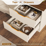 UPOSOJA Farmhouse Storage Bench with Cushion, Shoe Rack with Slide Barn Doors, Adjustable Shelf and 2 Drawer for Entry, Bedroom, Closet, Living Room, Hallway (White Brown, 40 in) UPOSOJA