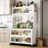 65'' Tall Kitchen Bakers Rack with Flip Door Cabinet, 5 Tier Multifunctional Microwave Stand Buffet, Coffee Bar, Kitchen Pantry Storage Cabinet Shelf, Quick Assembly, White Legendstone