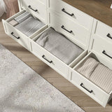 BAZELOR Farmhouse 9 Drawers Dresser for Bedroom, Modern Dresser with Metal Handle, Natural Texture, Wood Rustic Chest of Drawers for Bedroom,Living Room,Hallway and Entryway, Antique White BAZELOR