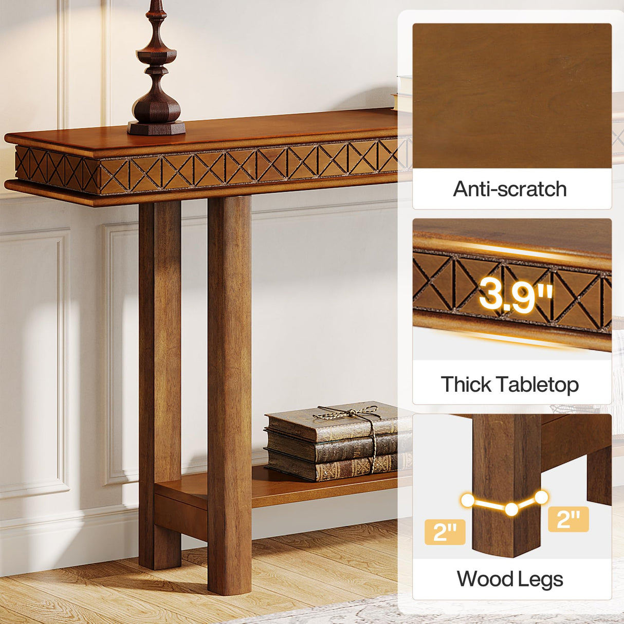 Tribesigns 70.9-Inch Solid Wood Extra Long Console Table, Wood Sofa Table Behind Couch Narrow Long, 2-Tier Entryway Accent Table with Storage for Living Room, Hallway, Entrance, Foyer, Rustic Brown Tribesigns