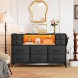 YITAHOME TV Stand with Charging Station, Dresser TV Stand for 55'' TV, 10 Drawer Dresser for Bedroom, Media TV Console Table with Side Pockets & Hooks, Storage Fabric Drawer Unit for Bedroom YITAHOME