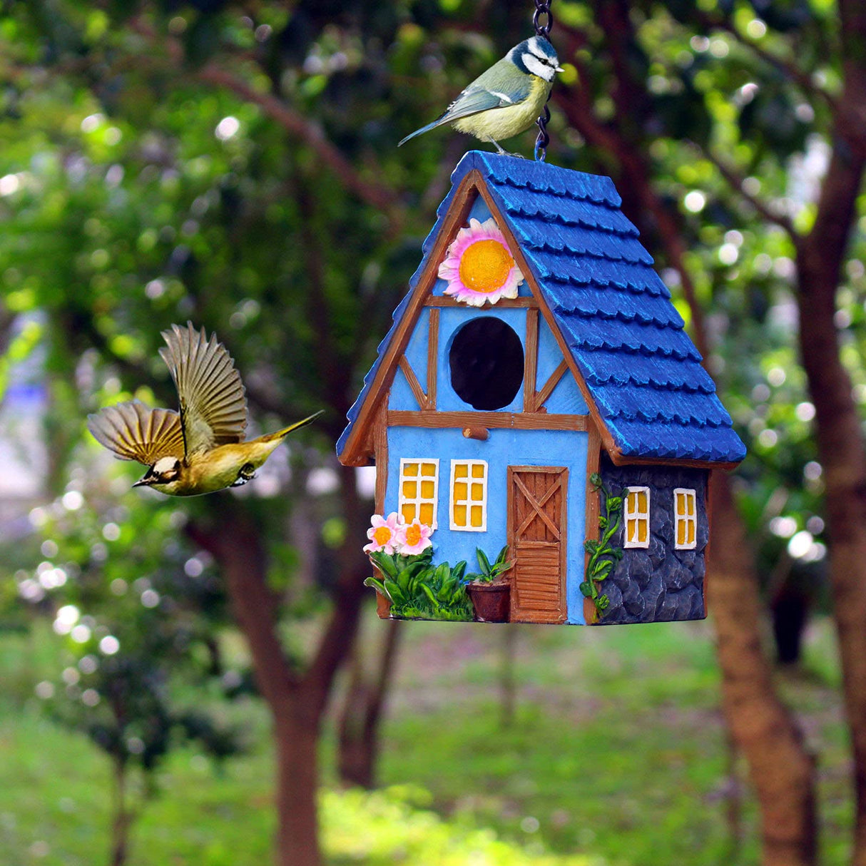Garden Bird House for Outside Clearance Hanging Outdoors Country Cute Birdhouses for Wren Finchs Chickadee Hummingbird Tree Swallow Cage Kids Nature Lover Bluebird House(Blue) ZLSZTMI