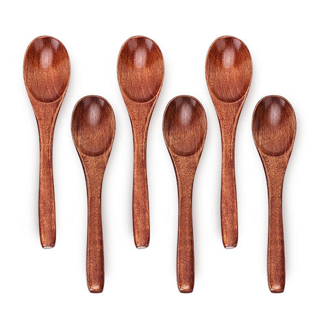 6/9/12in Wooden Spoons, 6pcs Soup Spoons Set, Small Wooden Utensils for Coffee, Tea, Jam, Sugar, Ice Cream and Bath Salts (6pcs 6in) YOLO CGC