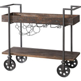 FirsTime & Co. Factory Row Industrial Farmhouse Bar Kitchen and Coffee Serving Cart with Wine Rack, Wheels and Handles, Aged Black, 32.75 L x 14.25 W x 29.75 H inches, Rustic Brown FirsTime & Co.