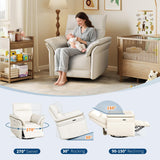 GarveeHome Power Recliner Chair, 270° Swivel Rocking Glider with USB Charging Port, PU Leather Upholstered Fabric and Double-Layer Armrests, Nursery Chair for Living Room, Nursery(Off-White) GarveeHome