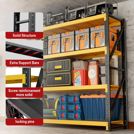 MDXEKE 3000lbs Garage Shelving Heavy Duty, 4-Tier Metal Adjustable Garage Shelves, Storage Shelves for Warehouse, Pantry, Basement, 31.5" W X 20" D X 63" H (Black+Yellow, 31.5x20x63) MDXEKE