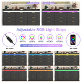 UNIQUITE 9 Drawer Dressers for Bedroom, Black Dresser with LED Light and Power Outlet, Modern Large Dresser & Chests of Drawers, Wood Triple Wide Dressers for Bedroom, Living Room, Entryway, Hallway UNIQUITE