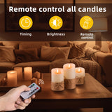 AKU TONPA Flameless Candles Battery Operated Pillar Real Wax Electric LED Candle Gift Set with Remote Control and Timer, 4" 5" 6" Pack of 3 (Ivory Wax with Hemp Rope) AKU TONPA