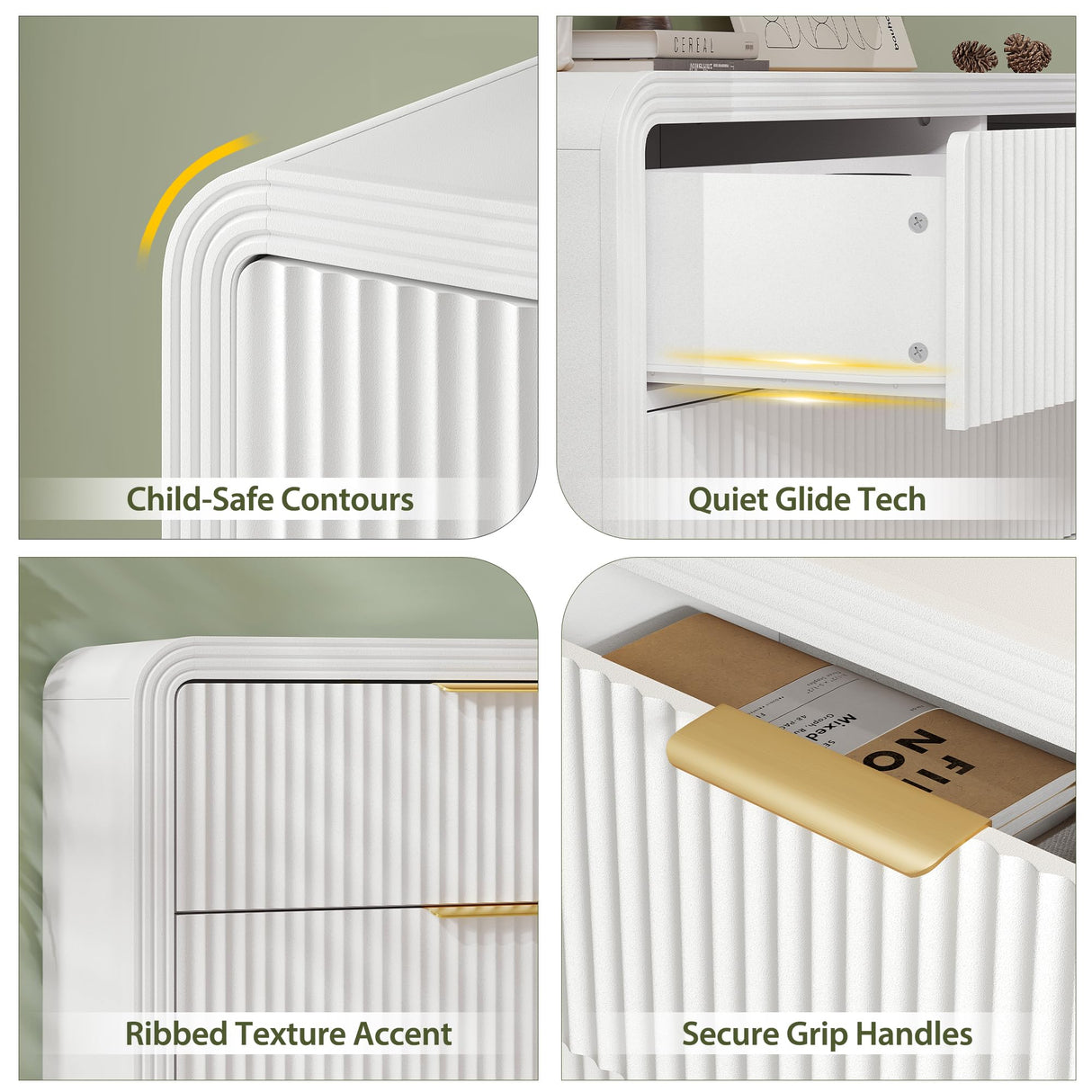 Decofy Fluted 6 Drawers Dresser for Bedroom, 55 Inch Wood Dressers with Gold Handles, Modern Dressers with Wave Texture, Large Storage Chest of Drawers, Bedroom Dresser Organizer (Pure White) Decofy