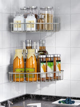 SMARTAKE 2-Pack Corner Shower Caddy, SUS304 Stainless Steel, Wall Mounted Bathroom Shelf with Adhesive, Storage Organizer for Toilet, Dorm and Kitchen (Silver) SMARTAKE