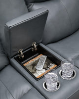 Signature Design by Ashley Mindanao Modern Leather Match Upholstered Power Reclining Loveseat with Console, USB Ports and Cup Holders, Gray Signature Design by Ashley