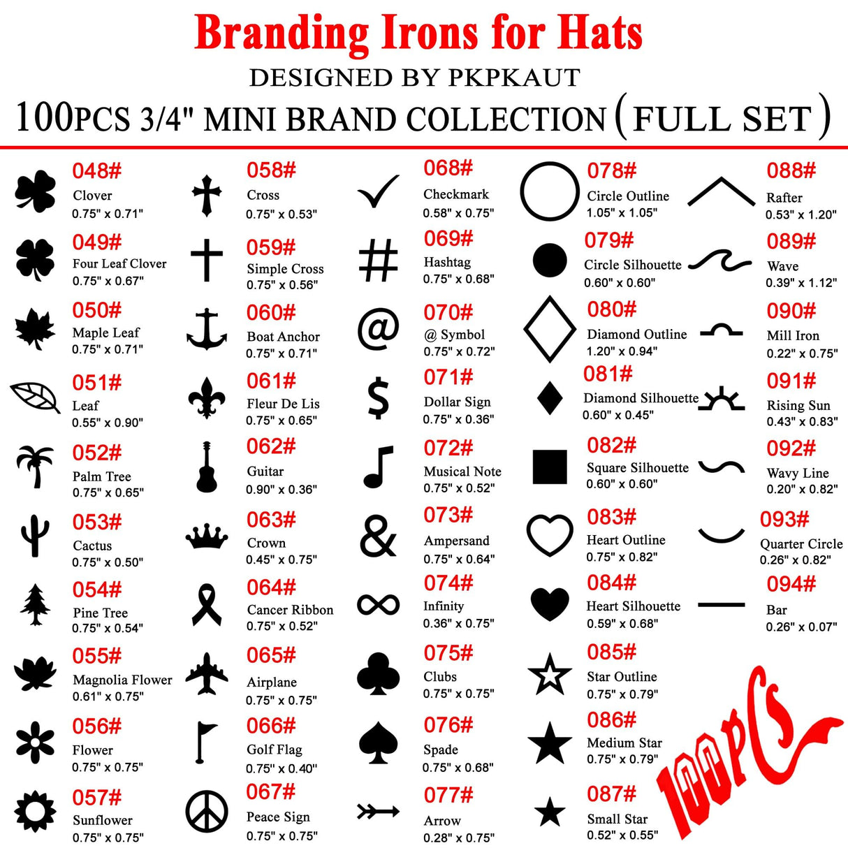 Custom Branding Irons Set for DIY Crafts - 100 Assorted Characters by PKPKAUT PKPKAUT