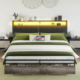 AMERLIFE Rustic Grey LED King Bed Frame with Storage Drawers & Charging Station Headboard AMERLIFE