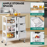 YITAHOME Small Solid Wood Top Kitchen Island Cart on Wheels with Storage, Rolling Portable Dining Room Serving Utility Carts Mobile Movable with 3 Drawers Cabinet, Oak & White YITAHOME