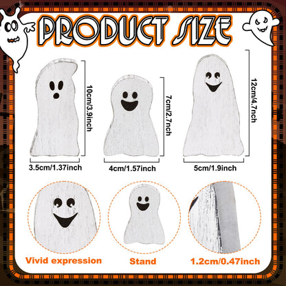 Suzile 3 Pcs Halloween Decor Wooden Ghost Sign Ghost Theme Table Centerpieces Cute Ghost Tiered Tray Decorations Rustic Farmhouse Ghost Sign for Halloween Fall Party Home Shelf Photo Prop Dis - WoodArtSupply