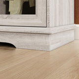 ECACAD Retro Credenza Buffet Sideboard Storage Cabinet with Glass Doors, Drawers & Shelves, Kitchen Wood Cupboard Console Cabinet for Living Room, Grey (63”L x 15.7”W x 35.4”H) ECACAD