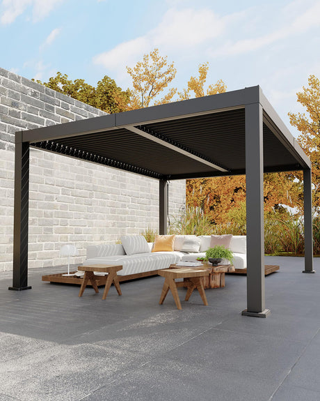 Garveelife All-Aluminum Louvered Pergola 12' x 16', Outdoor Pergola with Adjustable Louvered Roof, Reinforced Aluminum Frame, Integrated Drainage System, Hardtop Gazebo for Patio, Deck, Gray GarveeLife