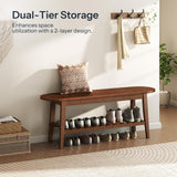 HOOBRO Dining Bench, 2-Tier Bamboo Farmhouse Entryway Bench, Indoor Storage Wooden Bench for Living Room, Dining Room, Hallway, Bedroom, Entryway, Bathroom, Brown BR06CD01 HOOBRO