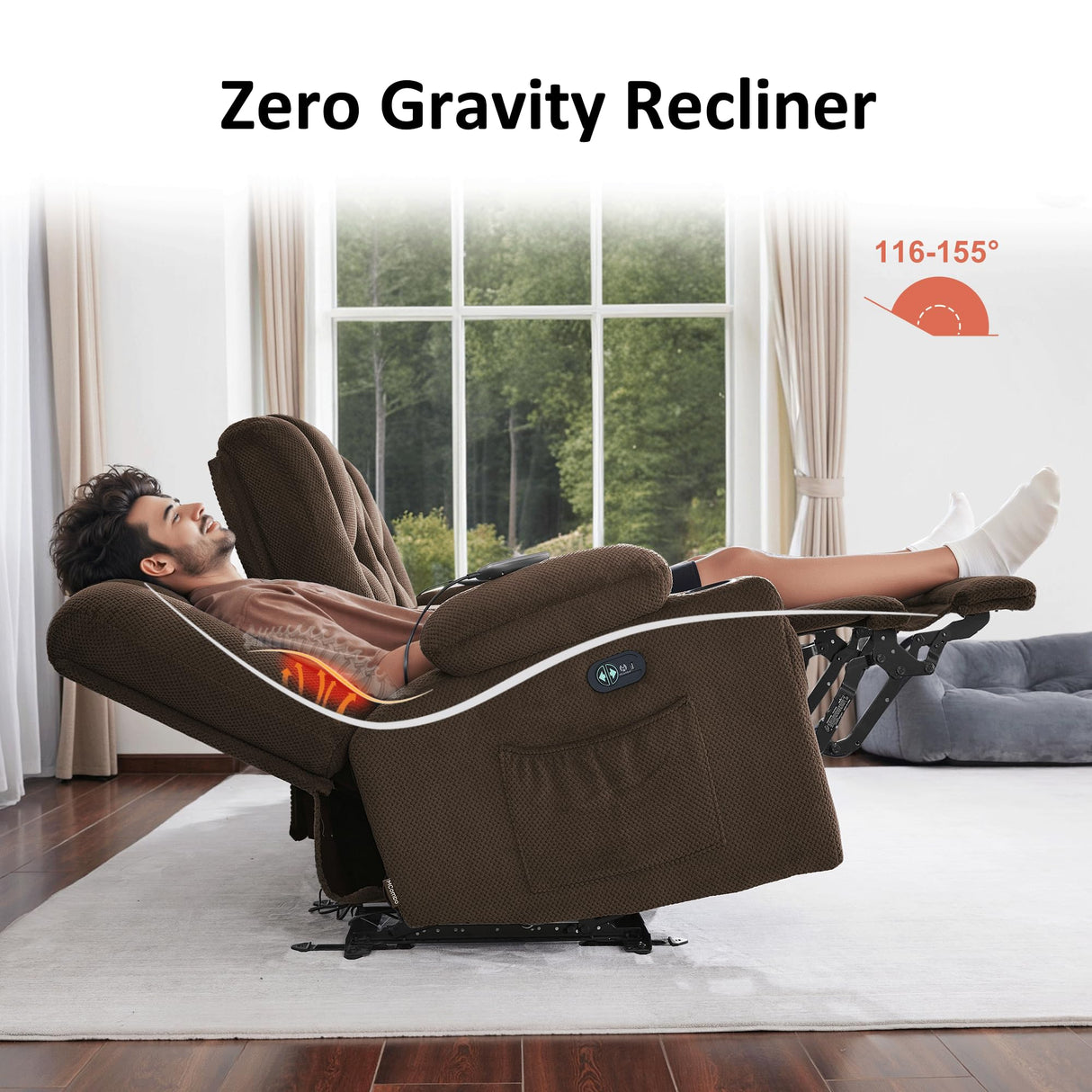 MCombo 57.8" Zero Gravity Power Loveseat Recliner with Heat and Vibration Massage, Reclining Loveseat Sofa with USB Ports, Cup Holders for Living Room, Fabric 6035SET (Brown) MCombo