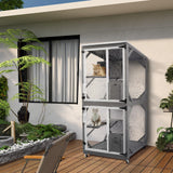 GEGURI Large Cat House Outdoor Catio Enclosure, Indoor Wooden Kitten Cage with Upgraded Resting Box, Waterproof Roof GEGURI