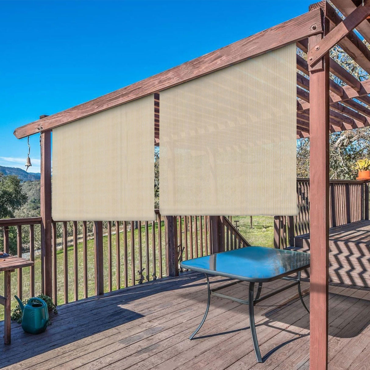 Windscreen4less Outdoor Shade Blinds Patio Roll Up Blackout Shades Exterior Roller Privacy Screen for Pergola Balcony Porch Carport Deck Window, 8' W x 6' L Beige Windscreen4less