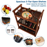 VISWIN 37" H Art Cart Storage Organizer 3-Tier, Solid Beech Wood Rolling Utility Cart with Caster Wheels, Multifunctional Art Supplies Craft Cart Organizer, Trolley for Studio, Classroom, Kitchen VISWIN