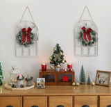 NEWLIGHTURE Wood Christmas Holiday Wall Hanging Indoor Outdoor Decorations Rustic Christmas Window Plaque Signs Wooden Arch with Wreath Christmas Home Party (Red-Black) NEWLIGHTURE