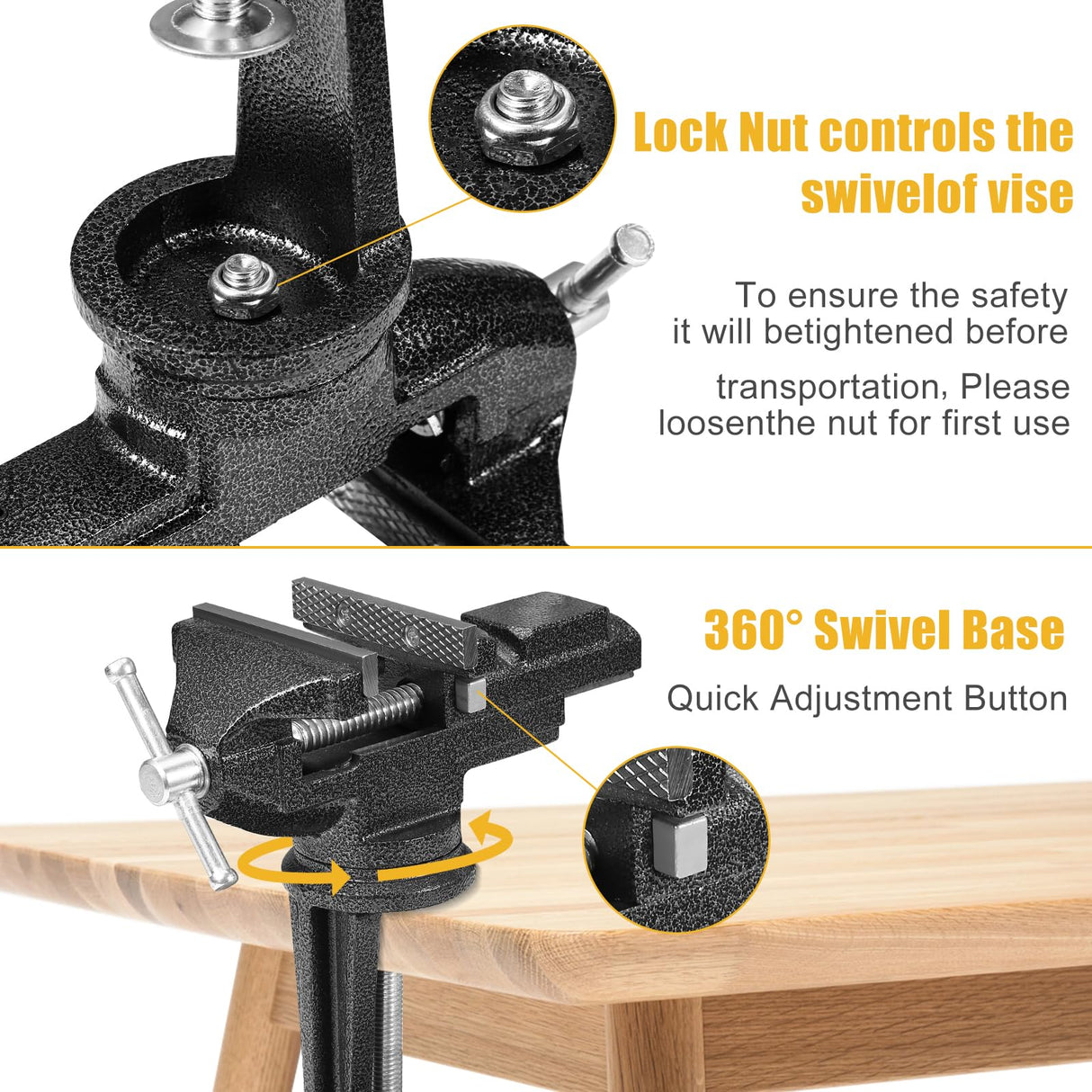 Table Vise, 3.3 Inch Universal Rotate 360° Work Clamp-On Vise,Table Vice With Quick Adjustment Button for Woodworking,Drilling,Sawing,Metal Working ZTUKOMN