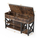 astimey Shoe Bench, Lift Top Shoe Storage Bench, Adjustable Shelf Entryway Bench, Metal and Wood Shoe Rack Organizer with Cushion for Entry, Bedroom, Closet, Living Room, Hallway (Brown, 35.5“W) astimey