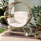 Fancyango Egg Chair Outdoor Indoor, Oversized Rattan Chair with Thicken Cushion, 510LBS Capacity Wicker Patio Lounge Chair, Basket Chair for Living Room Balcony Porch Backyard, Beige Fancyango
